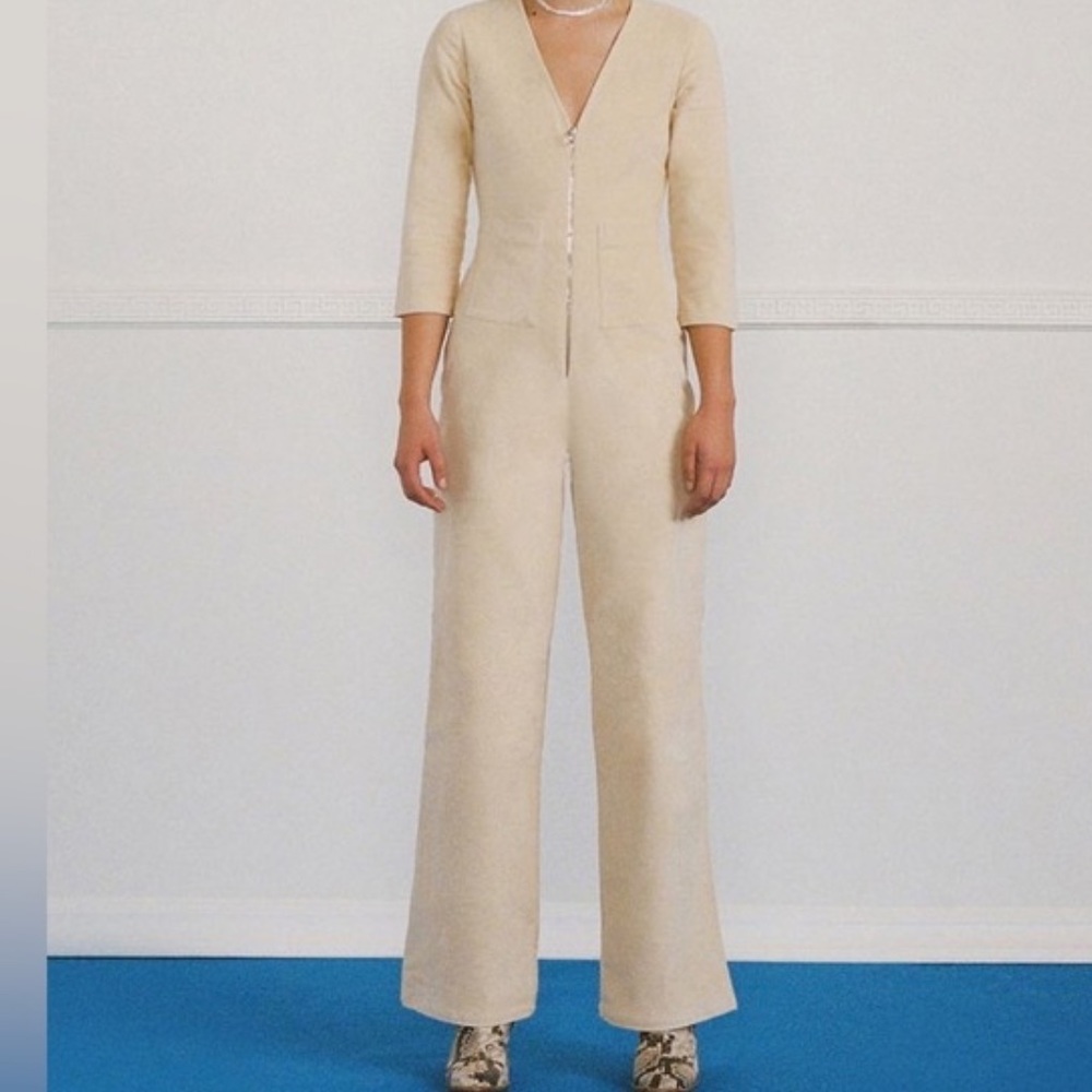 Paloma Wool Cream Button-Front Long-Sleeve Jumpsuit